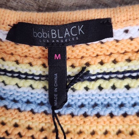 bobi BLACK Multicolored Striped Crochet Halter Top M Boho Grandmacore - Picture 4 of 9